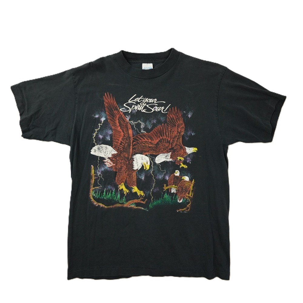 Vintage 1991 Single Stitch T Shirt Soaring Eales Graphic Men's Large Black Alore